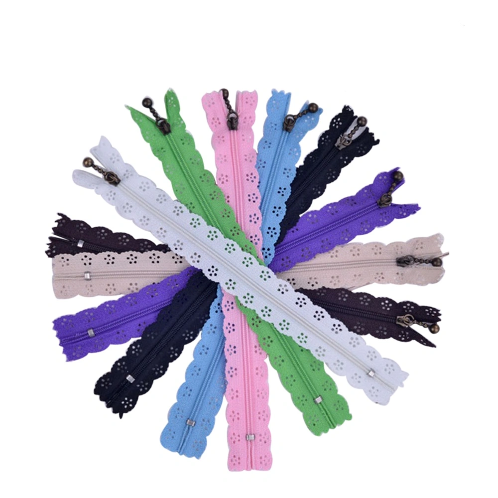 20Pcs Full Length 35cm 14 inch DIY Nylon Coil Flower Zipper Lace Zippers for DIY Sewing Tailor Craft (Random Color)