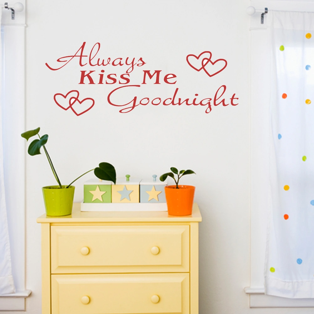 Wall Sticker Always Kiss Me Goodnight Home Decor for Bedroom Living Room Wall Art Decal (Red)