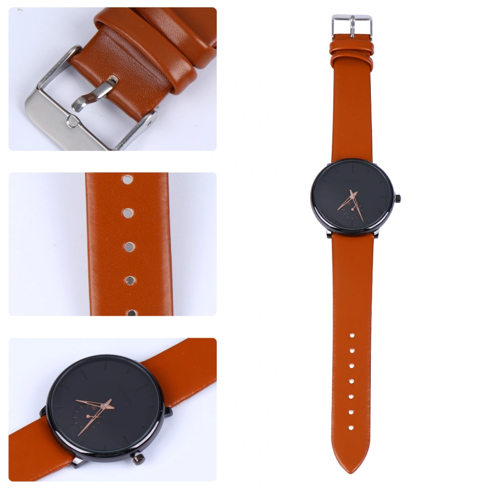 Mens Luminous Waterproof Watch Fashion Quartz Watch Gift for Husband Father (Brown Watchband)