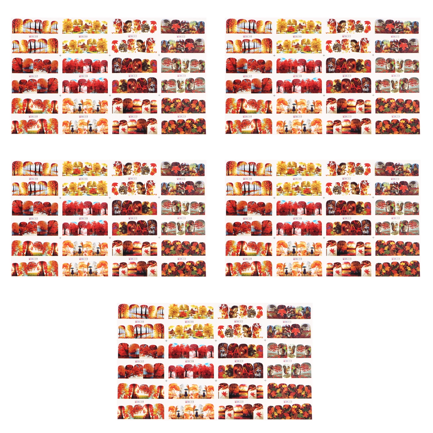 60 Sheets Fall Squirrel Maple Nail Stickers Nail Art Manicure Decoration