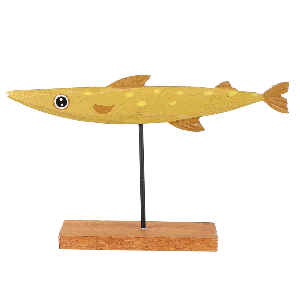 1pc Cartoon Fish Ornament Fresh Home Ornament Wooden Fish Desktop Adornment