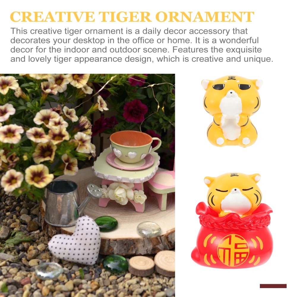 3pcs Resin Craft Tiger Luck Bag Figurine Ornament Small Resin Tiger Desktop Ornament