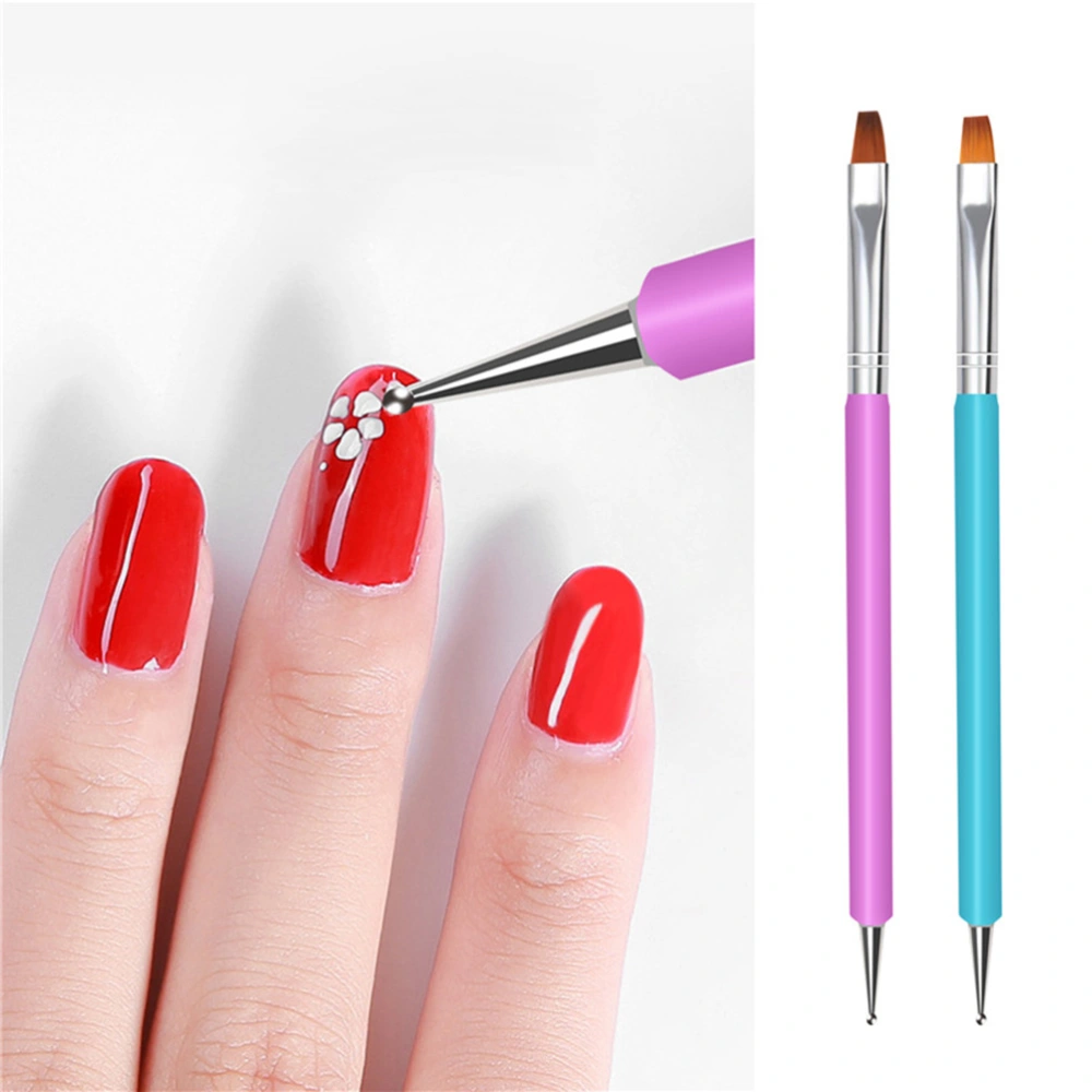 5pcs Dual-head Manicure Pens Multi-function Nail Brush UV Gel Pens Nail Rhinestone Applicators Nail Art Supplies Purple