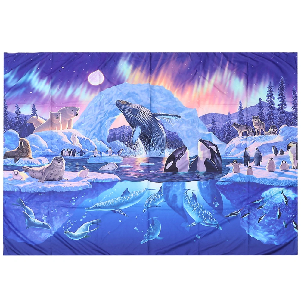 Dolphin Whale Penguin Pattern Hanging Carpet Creative Tapestry Hanging Cloth Sofa Backdrop Blue (130x150cm)