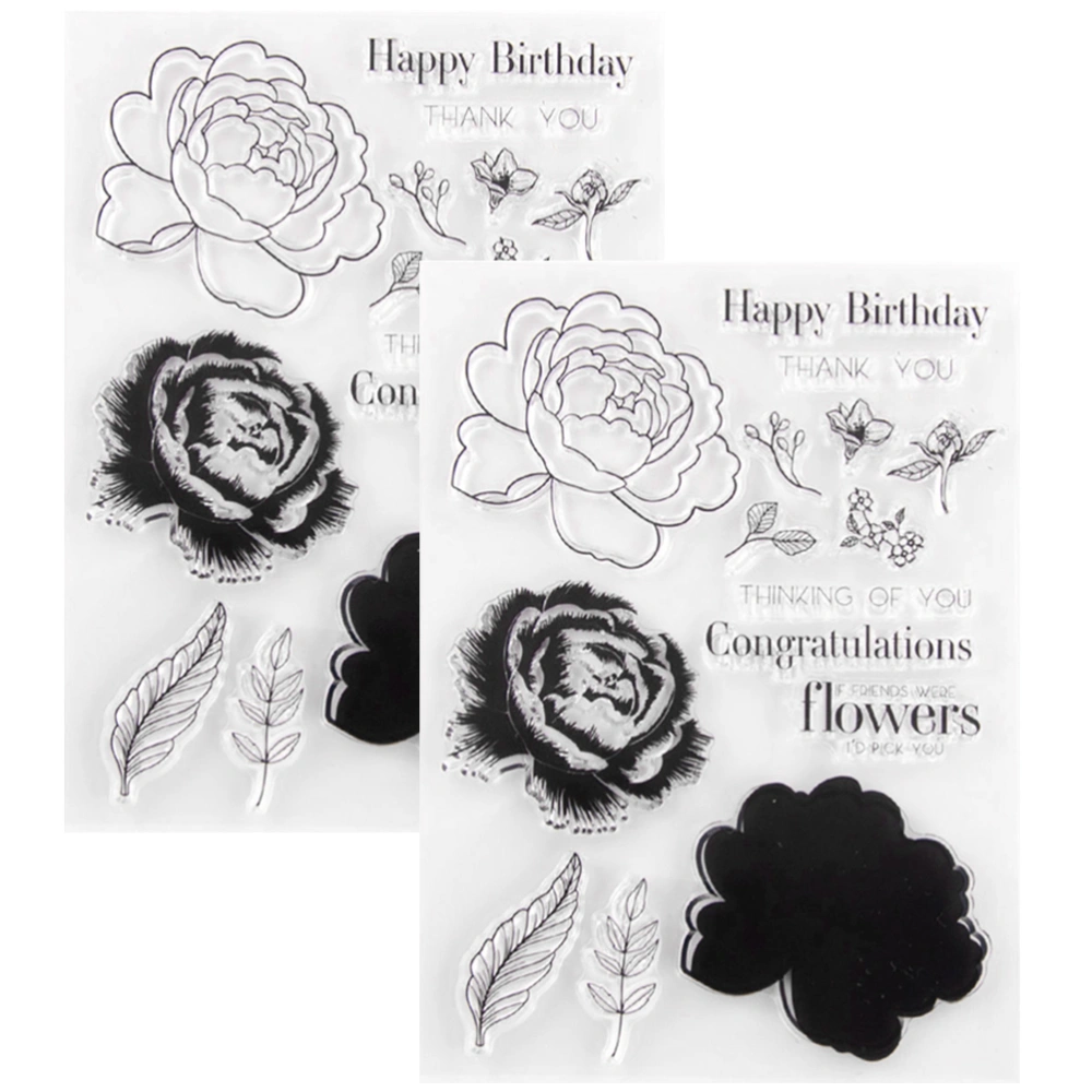 2PCS Clear Stamp Sheets Transparent Flower Seal Stamps TPR Seal Decorative Stamp for DIY Scrapbooking Craft Photo Album (T1678)