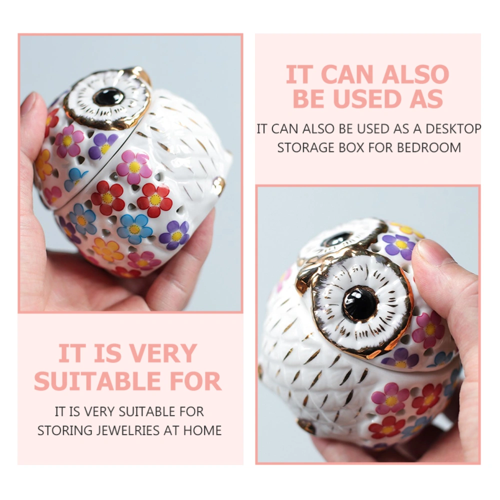 Decorative Incense Box Ceramic Jewelry Case Owl-shaped Trinket Box Jewelry Accessory