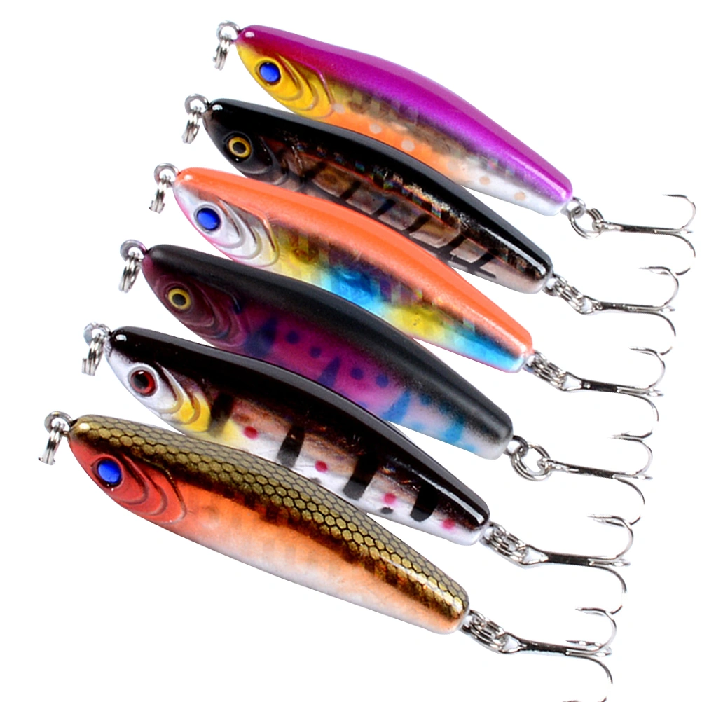 6 Pcs 6.4cm/10.2g Colorful Hard Fishing Lures Sinking Long Shot Lures Life-like Swimbaits Artificial Baits with Strong Treble (Set of 6 Style for Random)