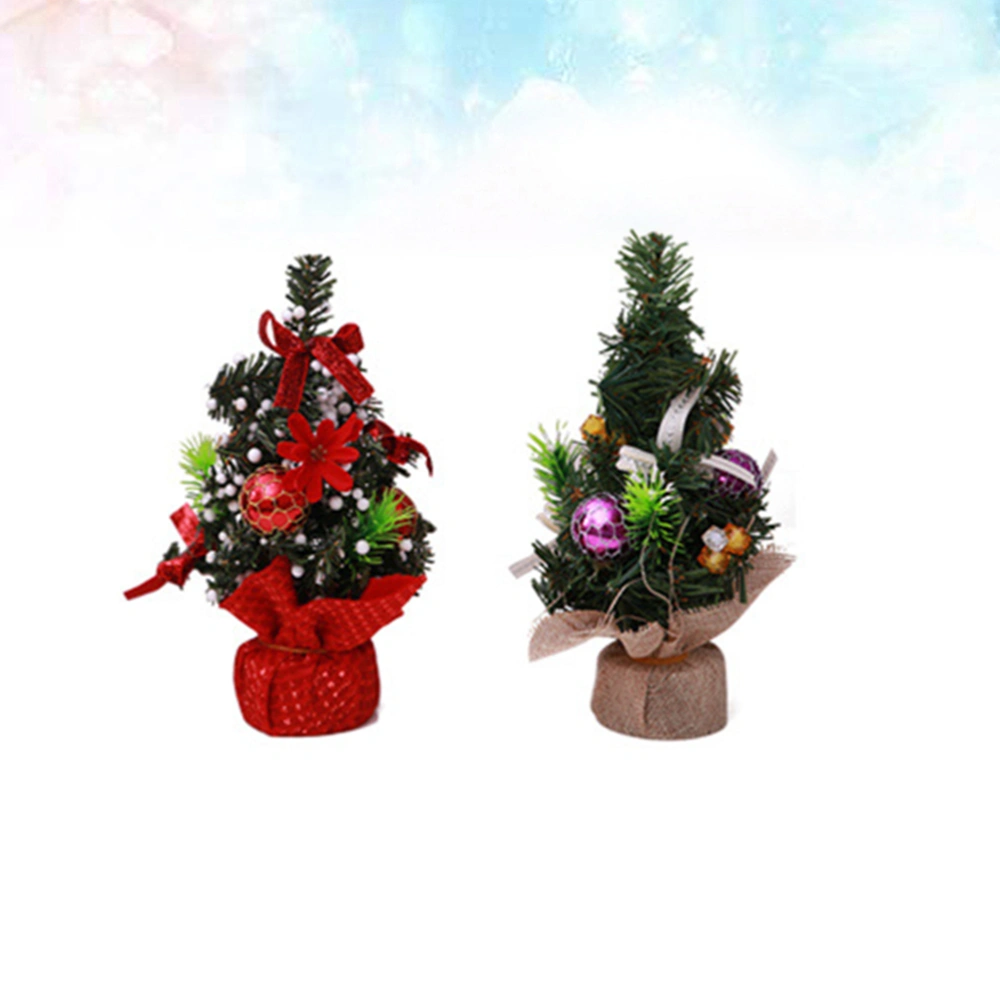 2pcs Mini Christmas Tree Ornament Creative Xmas Tree Adornment Vivid Desktop Decoration for Home Living Room