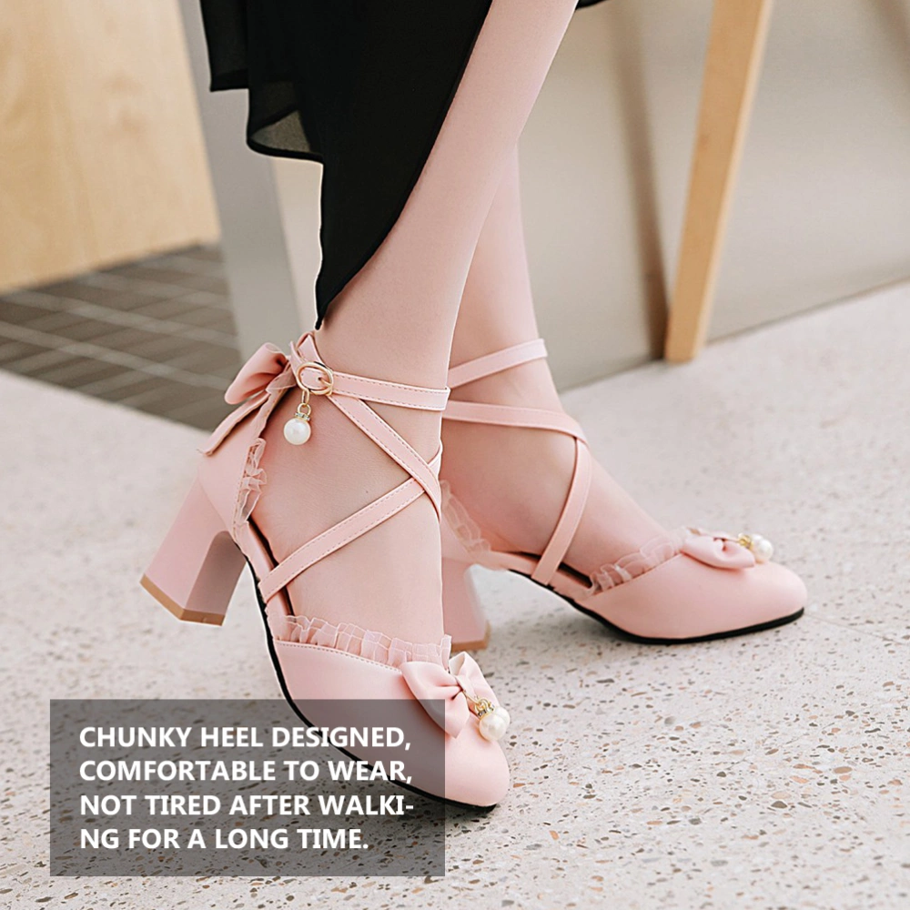 1 Pair Summer High-heeled Shoes Rhinestone Bow-knot Sandals Cross Strap Heels