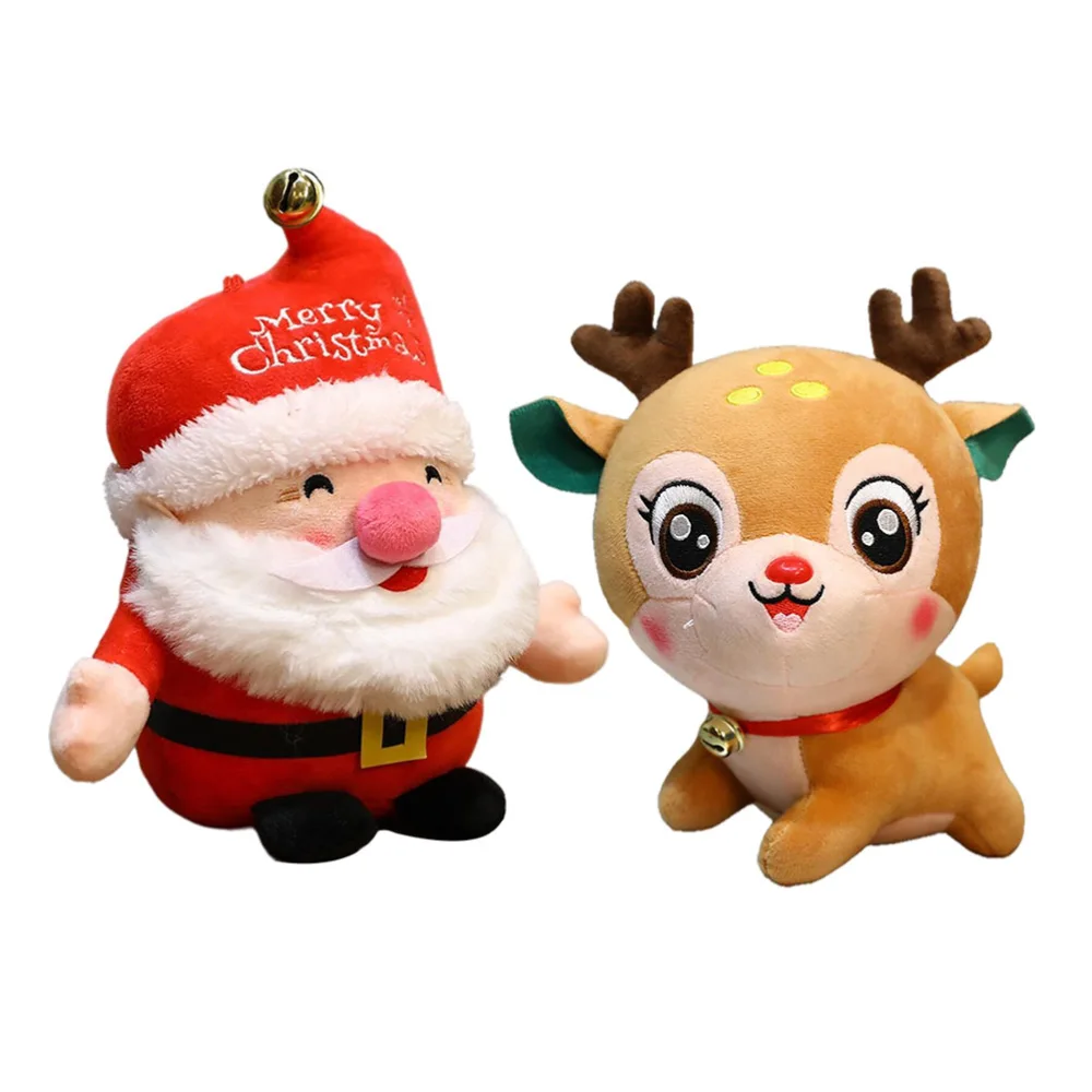 2Pcs Christmas Elements Doll Adornments Lovely Santa Claus Elk Plush Doll Decor