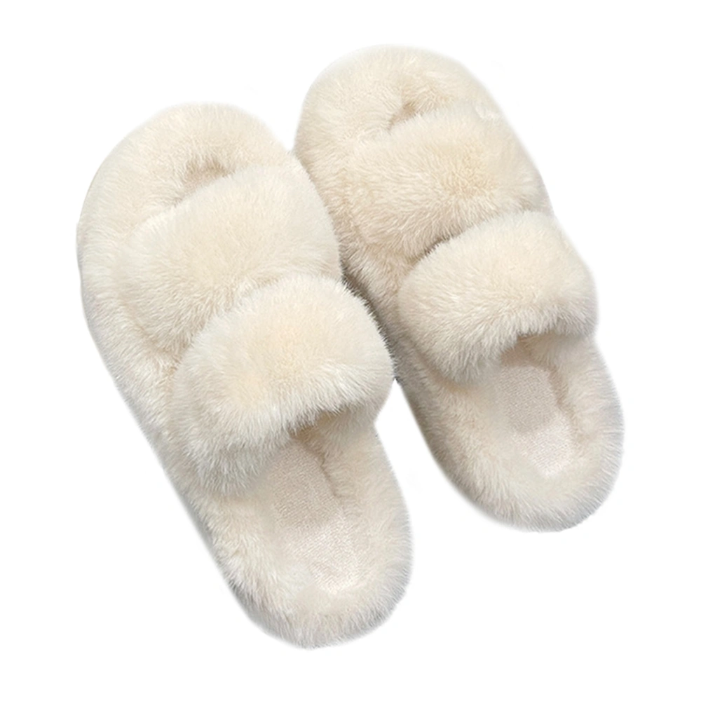 1 Pair Women Furry Slippers Plush Fluffy Open Toe Slippers Indoor House Shoes