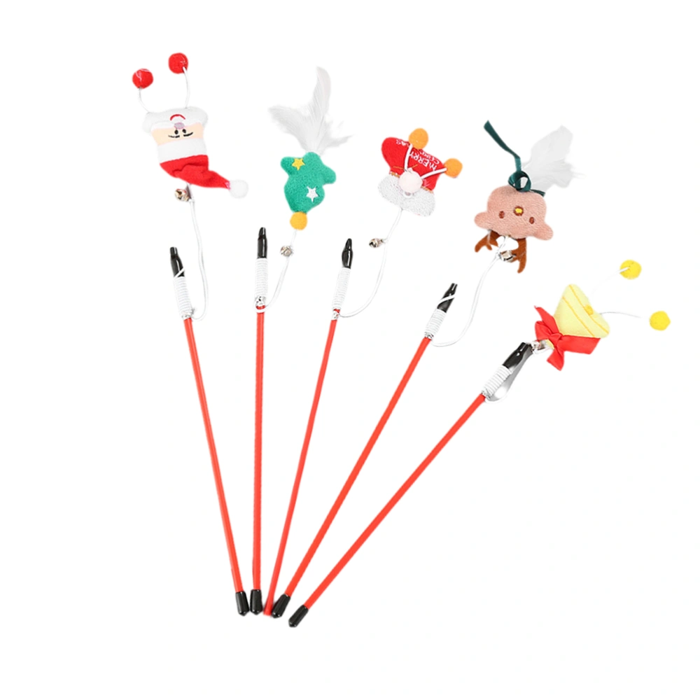 5Pcs Christmas Style Cat-teasing Sticks Lovely Teasing Toy Funny Pet Supplies for Pet Cat