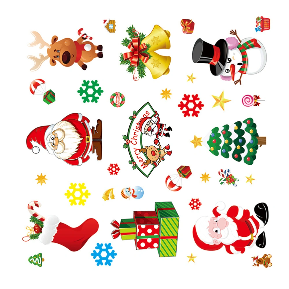 10 Pcs Christmas Window Stickers Santa Claus Snowman Bear Pattern Wall Stickers Window Decal Festival Mural Art Decor