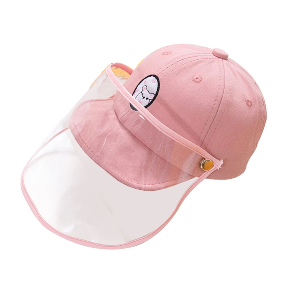 Pink Cotton Peaked Kids Durable Baseball Hat Detachable Outdoor Protective Sun Protection Headwear with Transparent Face Cover (Suitable for 5-15 Months Kids)