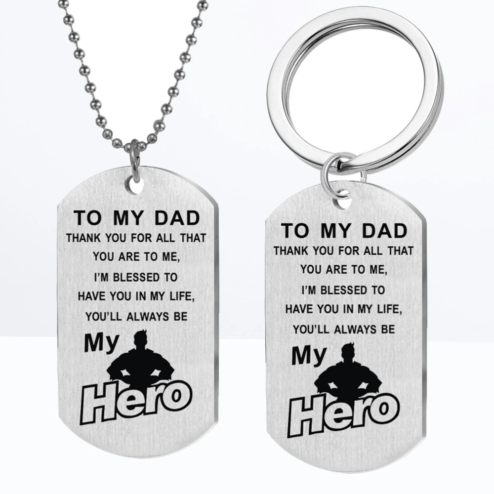 2pcs Father's Day Gifts Stainless Steel Pendant Necklace Keychains Key Holder