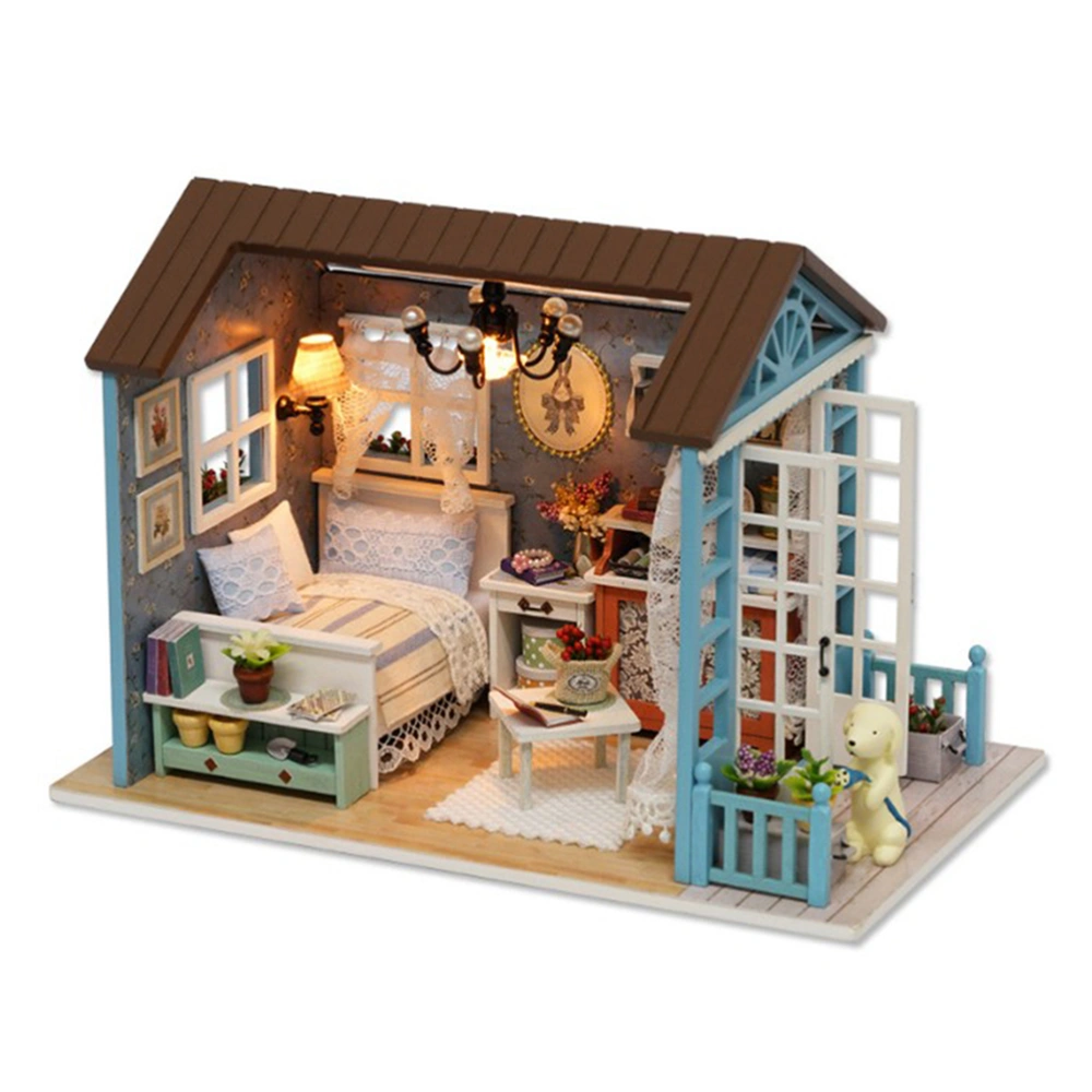 mini house Miniature DIY House Kit Handmade Assembly Model Creative Room With Furniture (Blue Time)