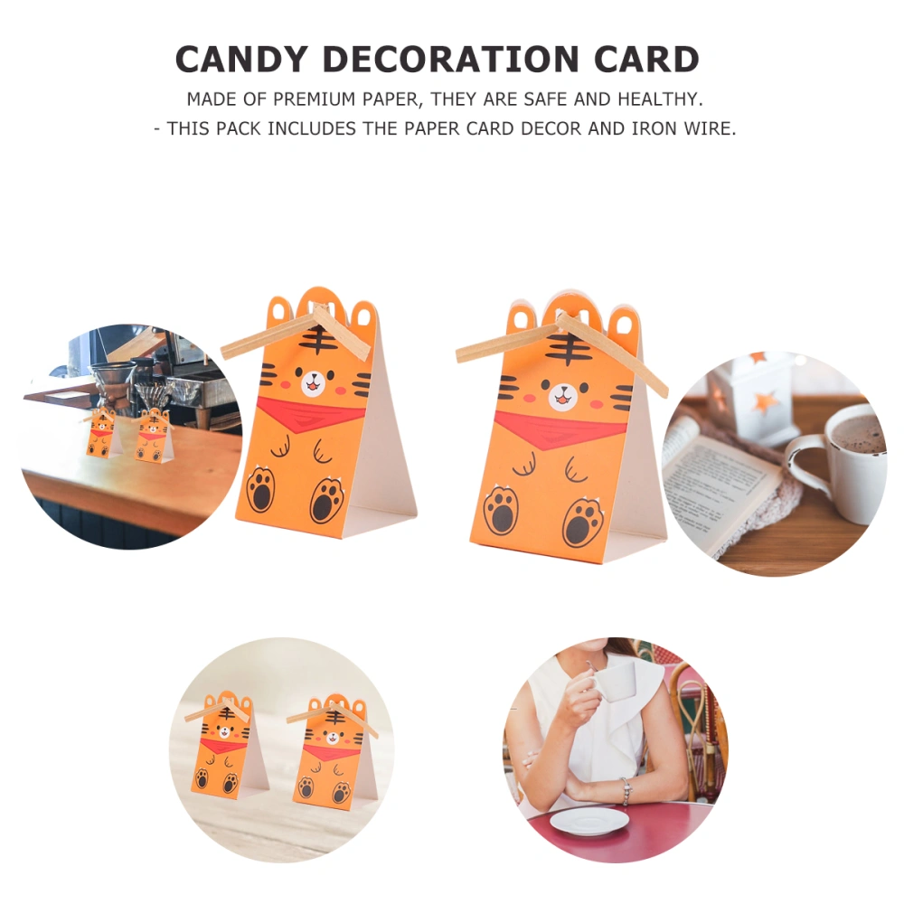 40Pcs Adorable Tiger Lollipop Paper Cards Party Candy Wrap with Iron Wire