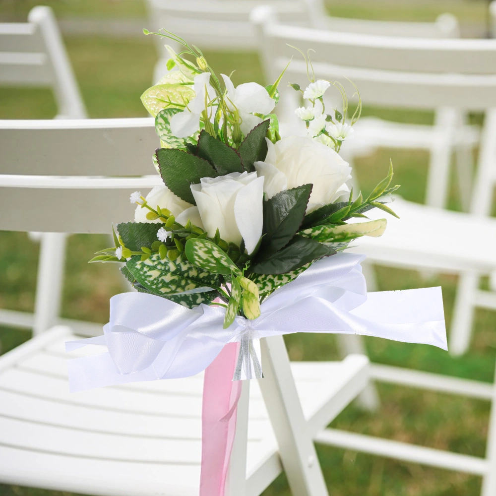 1Pc Wedding Chair Decoration Chair Back Flower Western Wedding Chair Rose Flower