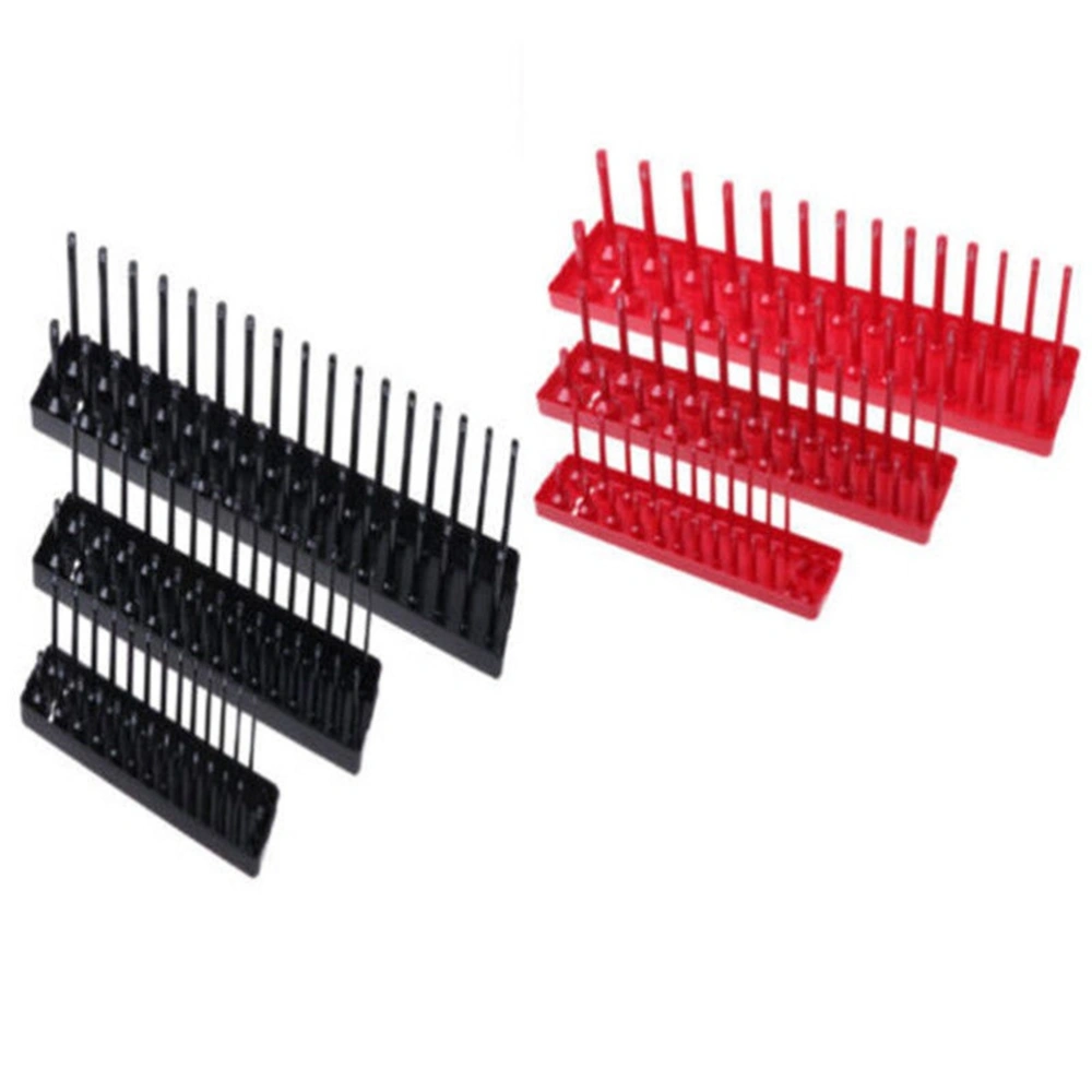 6PCS 1/4 3/8 1/2 Metric SAE Socket Tray Rack Holder Storage Organizer Bracket (Black and Red)