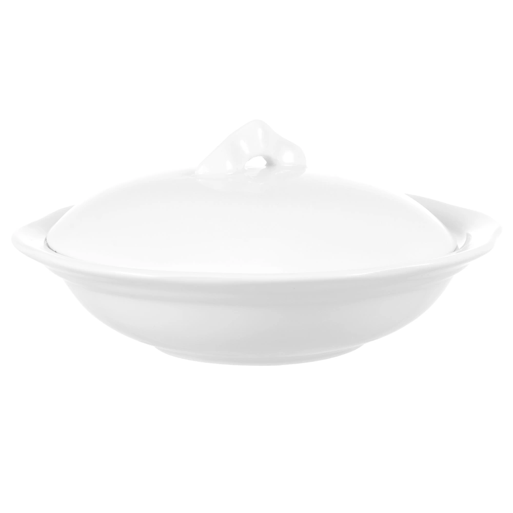 Home Kitchen Simple Bowl Abalone Bowl Food Serving Bowl Butter Plate with Lid (White)