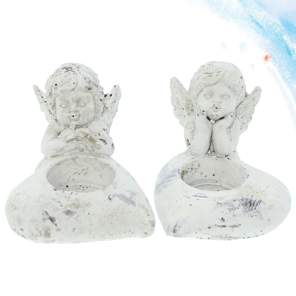 2 Pcs Resin Candle Holder Pottery Angel Candlestick Decorations Desktop Ornament Candle Cup (Without Candle)