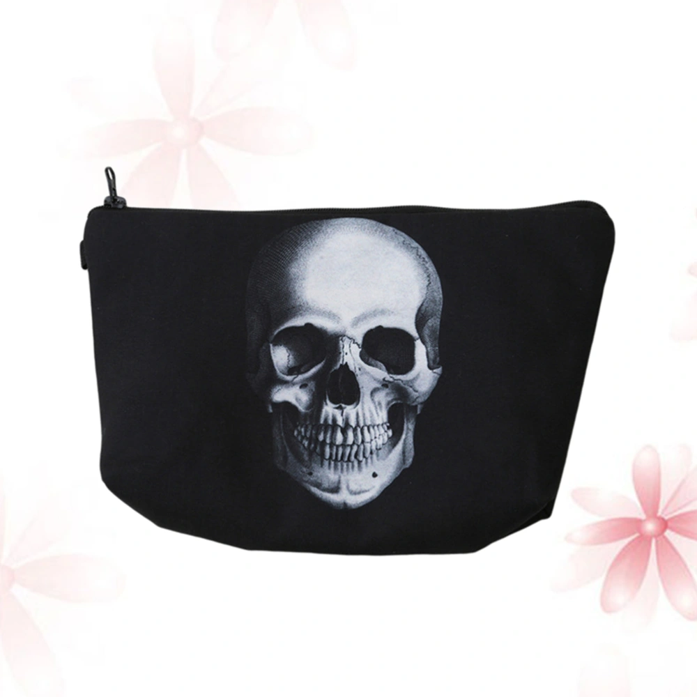 Skull Printing Cosmetic Small Pouch Makeup Handbag for Home Outdoor Holiday (Black)