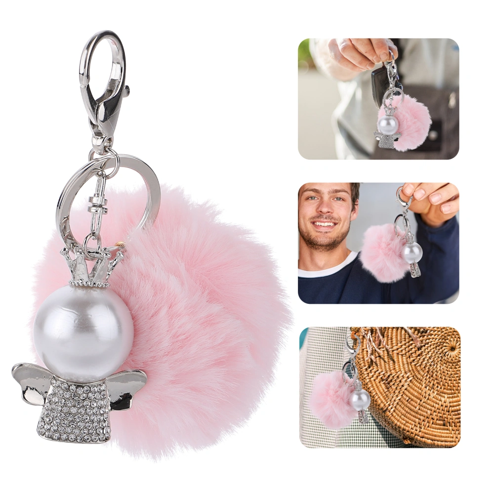 Creative Angel Plush Ball Key Chain Fashionable Metal Plush Ball Decor Bag Decor