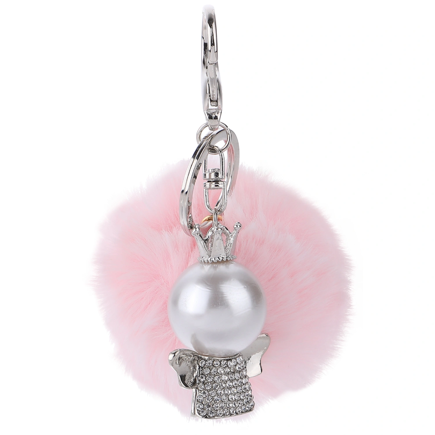 Creative Angel Plush Ball Key Chain Fashionable Metal Plush Ball Decor Bag Decor