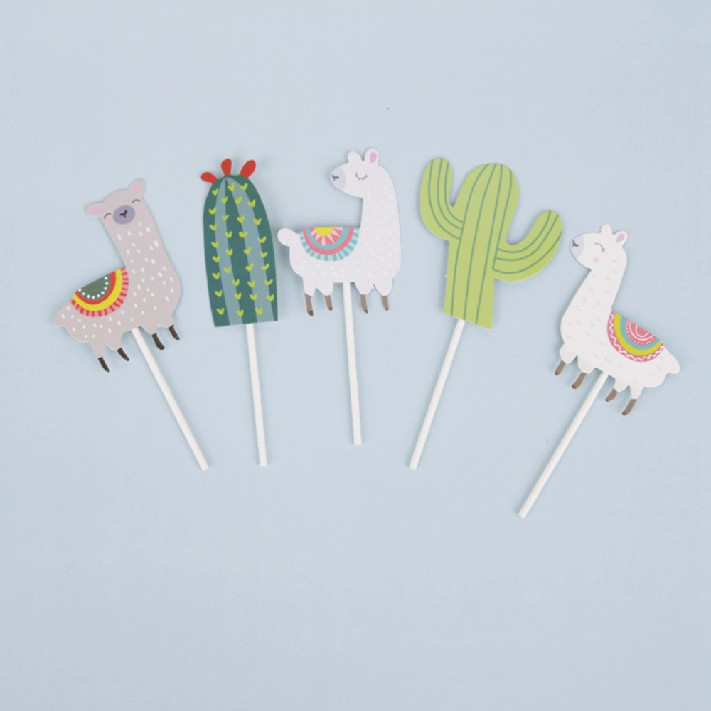 25 Pcs Cake Toppers Paper Cactus Alpaca Pattern Cake Fruit Picks Dessert Table Decorative Supplies