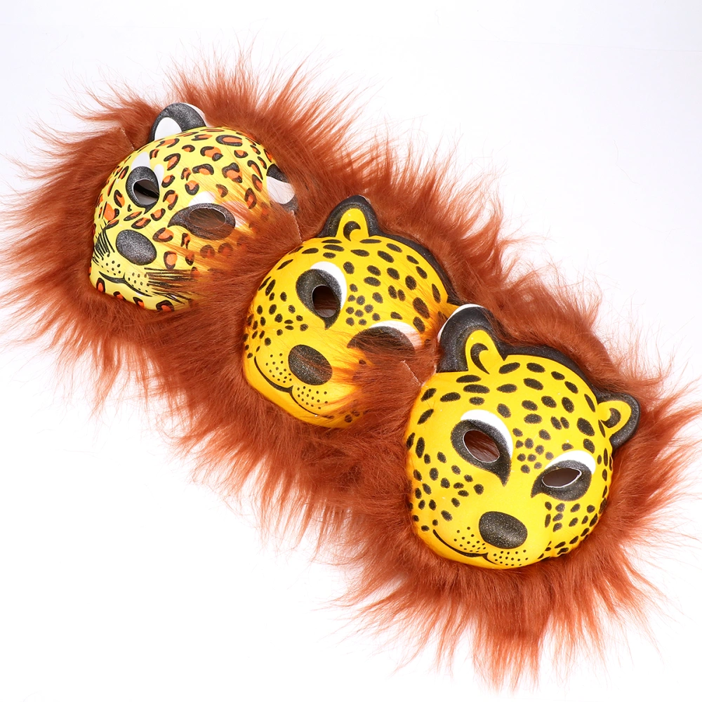 3pcs Cheetah Mask Halloween Animal Plush Decorative Mask Funny Halloween Festival Mask for Man Woman (Random Color)