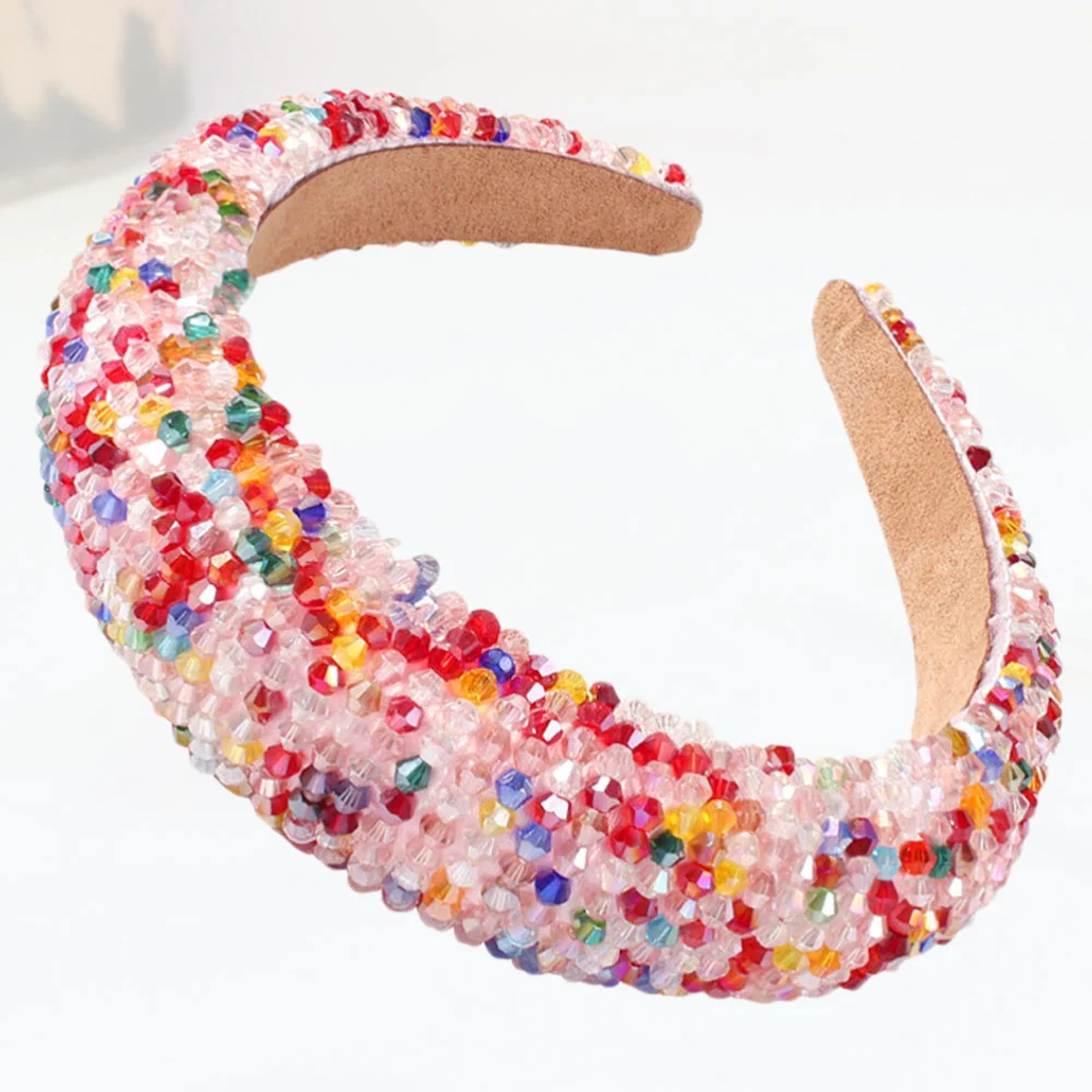 1Pc Simulated Crystal Hair Clasp Stylish Broadside Hair Hoops Delicate Beaded Headband Creative Hair Accessories(Colorful)