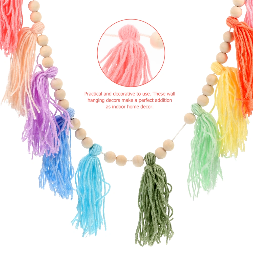 Tassel Wooden Beads Hanging Decor Hand-woven Wall Pendant Home Decoration