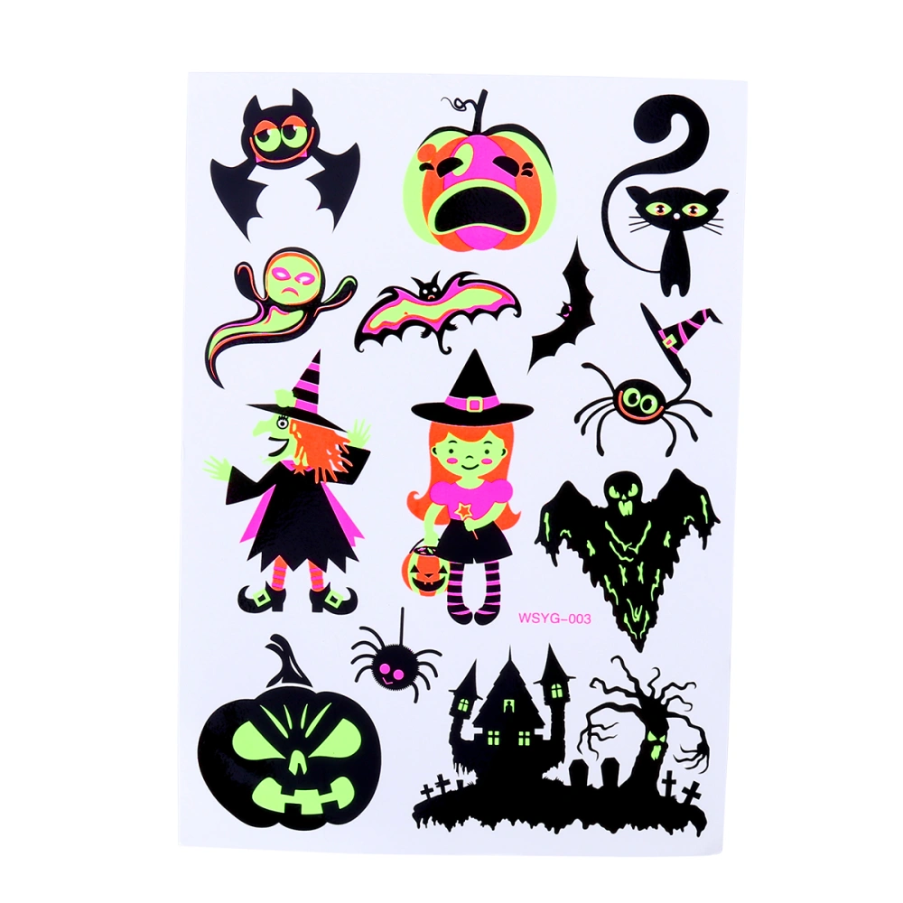 Temporary Tattoos Halloween Makeup For Boys And Girls Fluorescent Pumpkin Ghost And Bat Art Tattoos Creative Stickers (035)