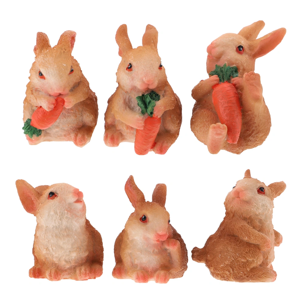 6 Pcs Rabbit Figurine Ornaments Rabbit Statue Shape Micro Landscaping Adornments