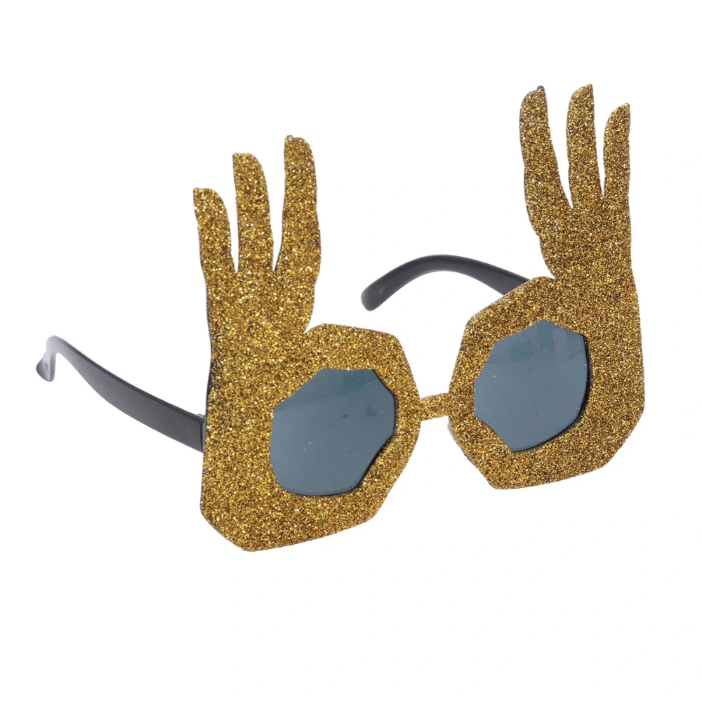 Glitter Party Eyeglasses Novelty OK Gesture Glasses Party Favors Supplies (Gold)