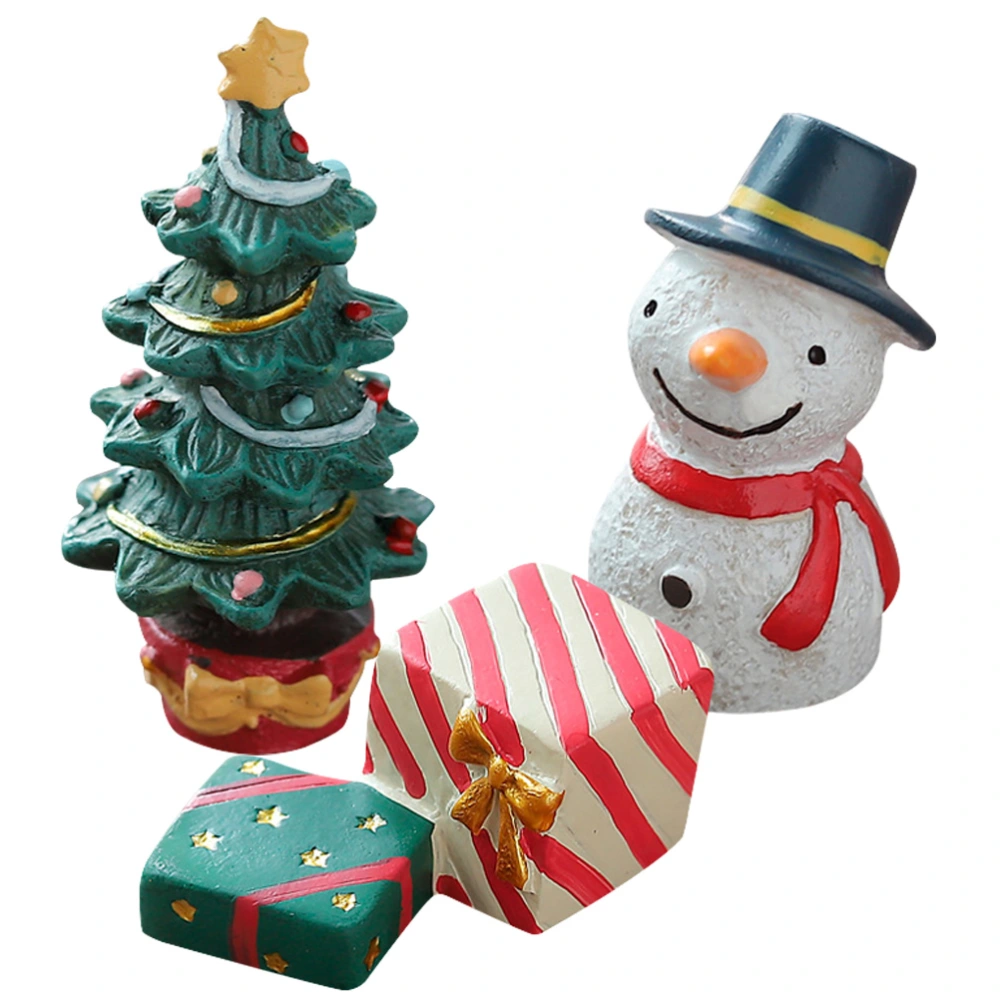 3pcs Christmas Snowman Figurines Resin Xmas Tree Miniatures Gift Box Decor