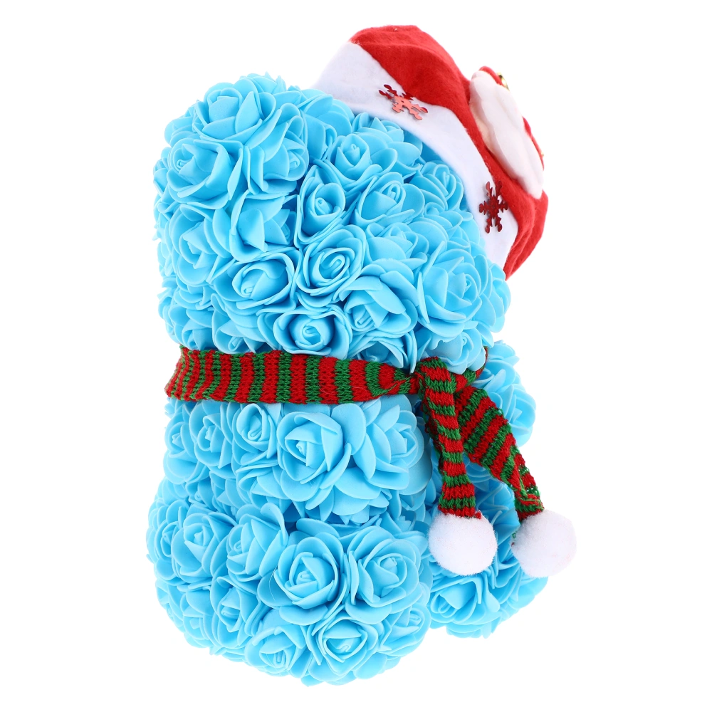 1Pc Christmas Rose Bear Ornament Lovely Preserved Flower Desktop Adornment