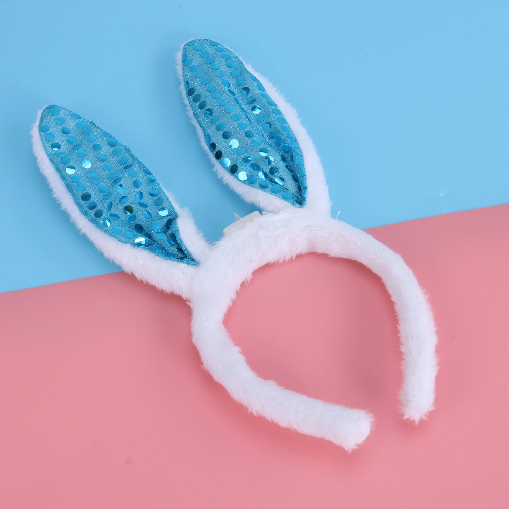 LED Bunny Ear Headband Flashing Sequins Rabbit Ear Hair Heardwear for Easter Christmas Party (Blue)