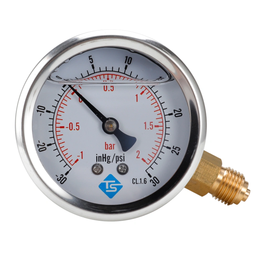 Oil Filled Vacuum Pressure Meter Replacement Dial Pressure Gauge for Water Gas - 2 Bar (Silver)