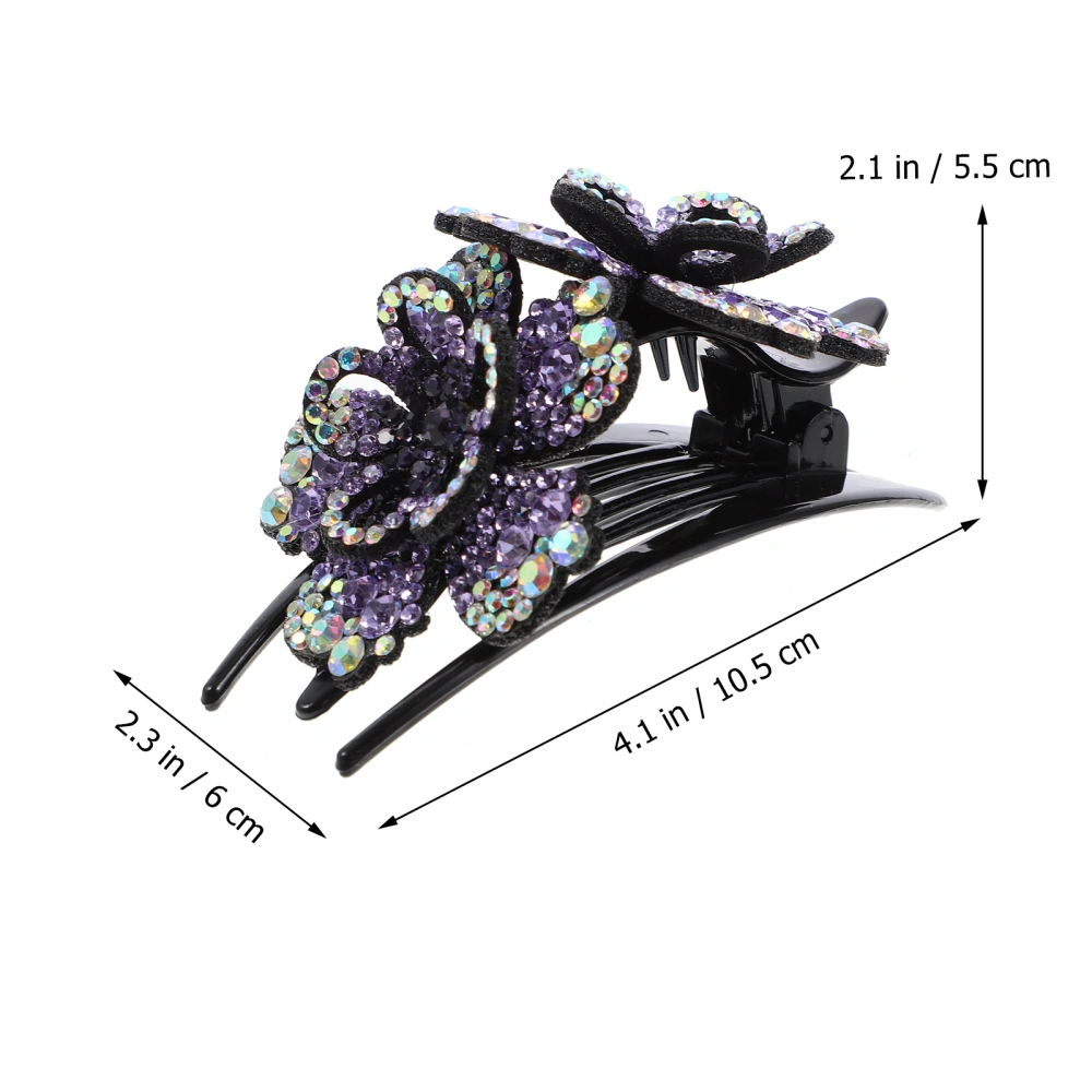 Ponytail Bun Hair Clip Shiny Crystal Flower Barrette Hairpin Back Hair Barrette