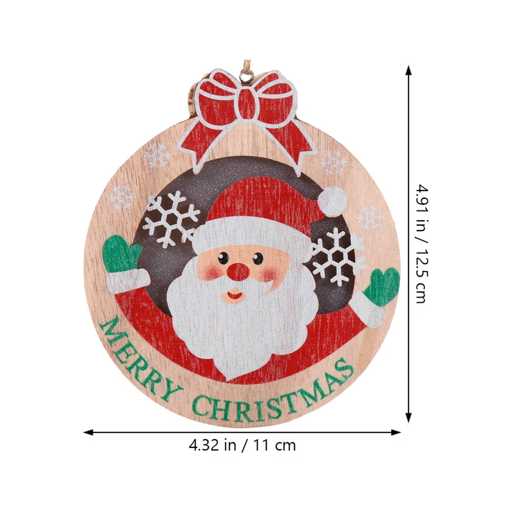 Round Santa Wooden Hanging Pendant Glowing Christmas Decor for Home Office