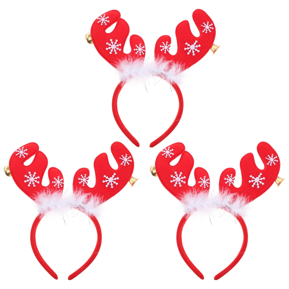 3Pcs Christmas Snow Bell Elk Horn Headbands Xmas Style Hair Decors for Party