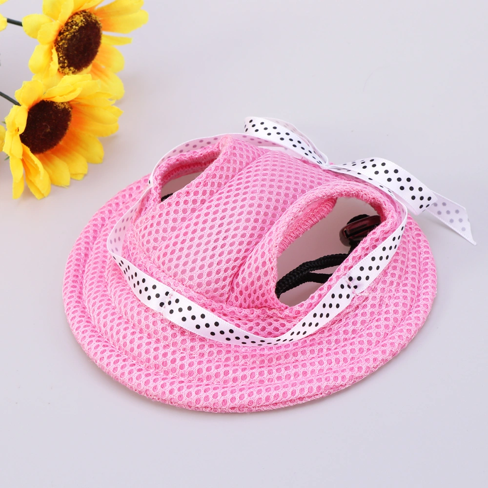 Pet Dog Mesh Porous Sun Hat with Ear Holes for Small Dogs - Size S (Pink)