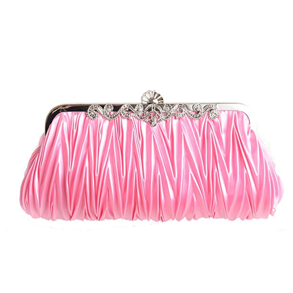 Womens Satin Evening Clutch Wedding Party Purse Cocktail Handbags (Pink)