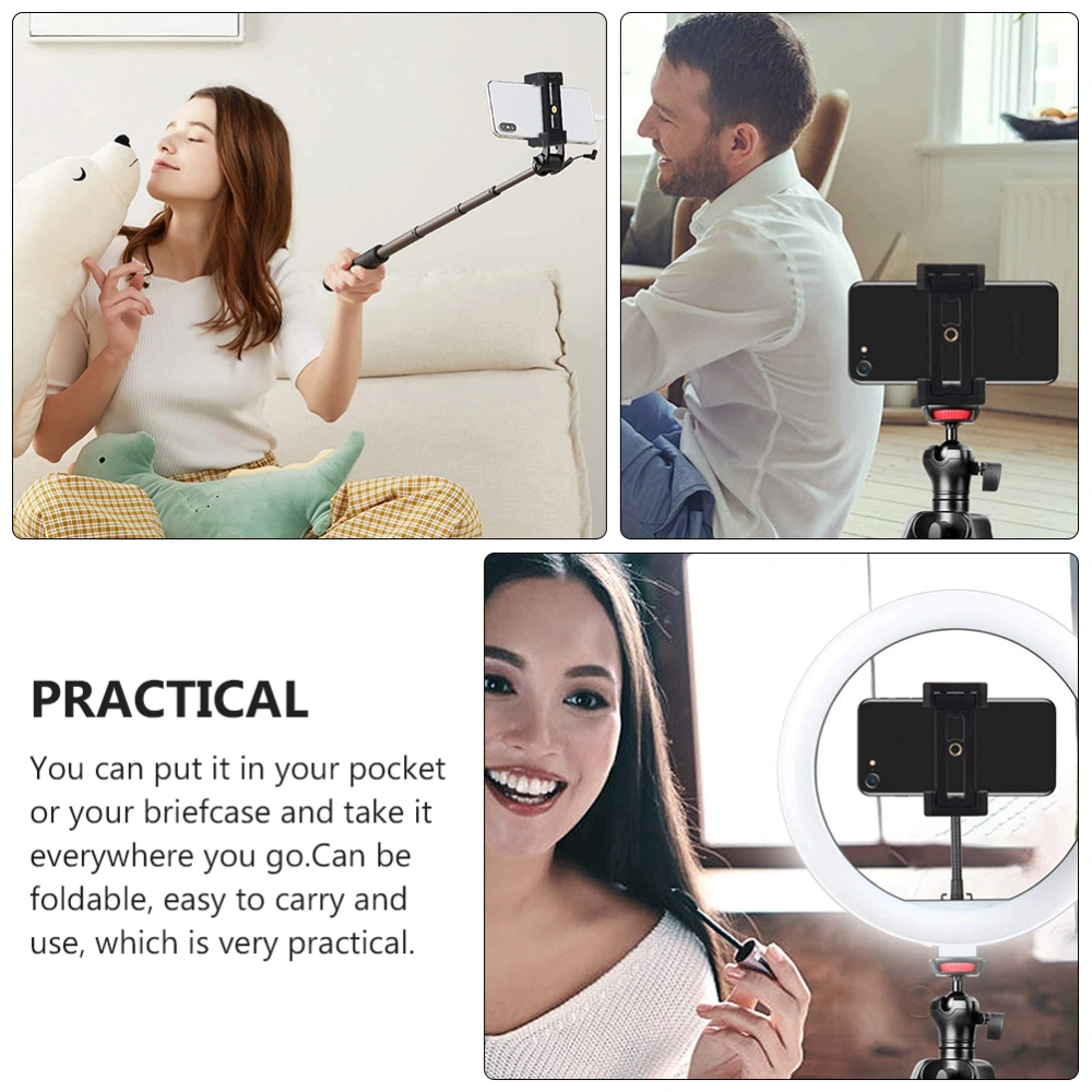 Foldable Selfie E Shape Phone Storage Holder Universal Cell Phone Tripod (Black)