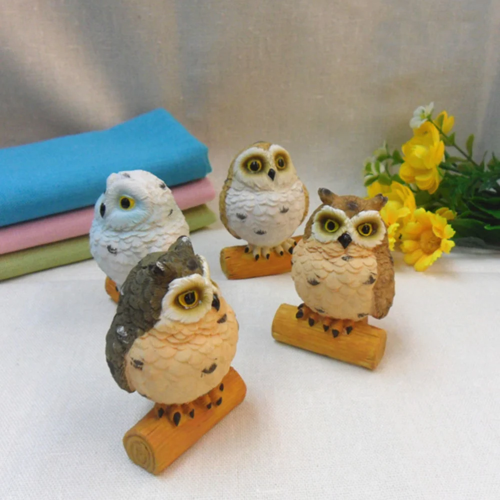 4pcs Micro Landscape Owl Decorations Resin Owls Simulation Owl Adornments