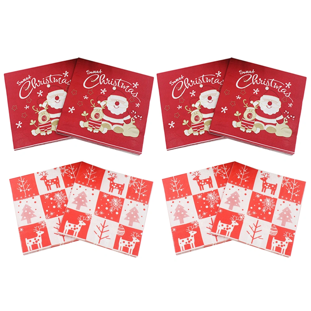 1 Set 40 Pcs Christmas Printed Napkins Elk Pattern Napkins (Assorted Color)