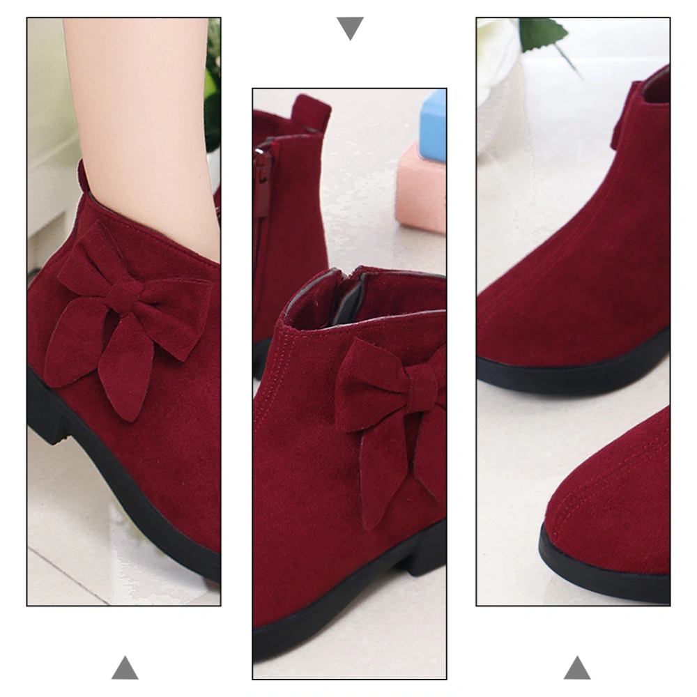 1 Pair Girl Short Boots Ankle Boots Children Bow-knot Shoes Autumn Winter Shoes