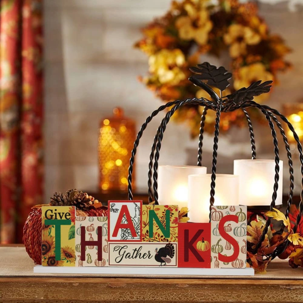 Festival Table Centerpiece Double-sided Thanksgiving Christmas Table Wooden Sign