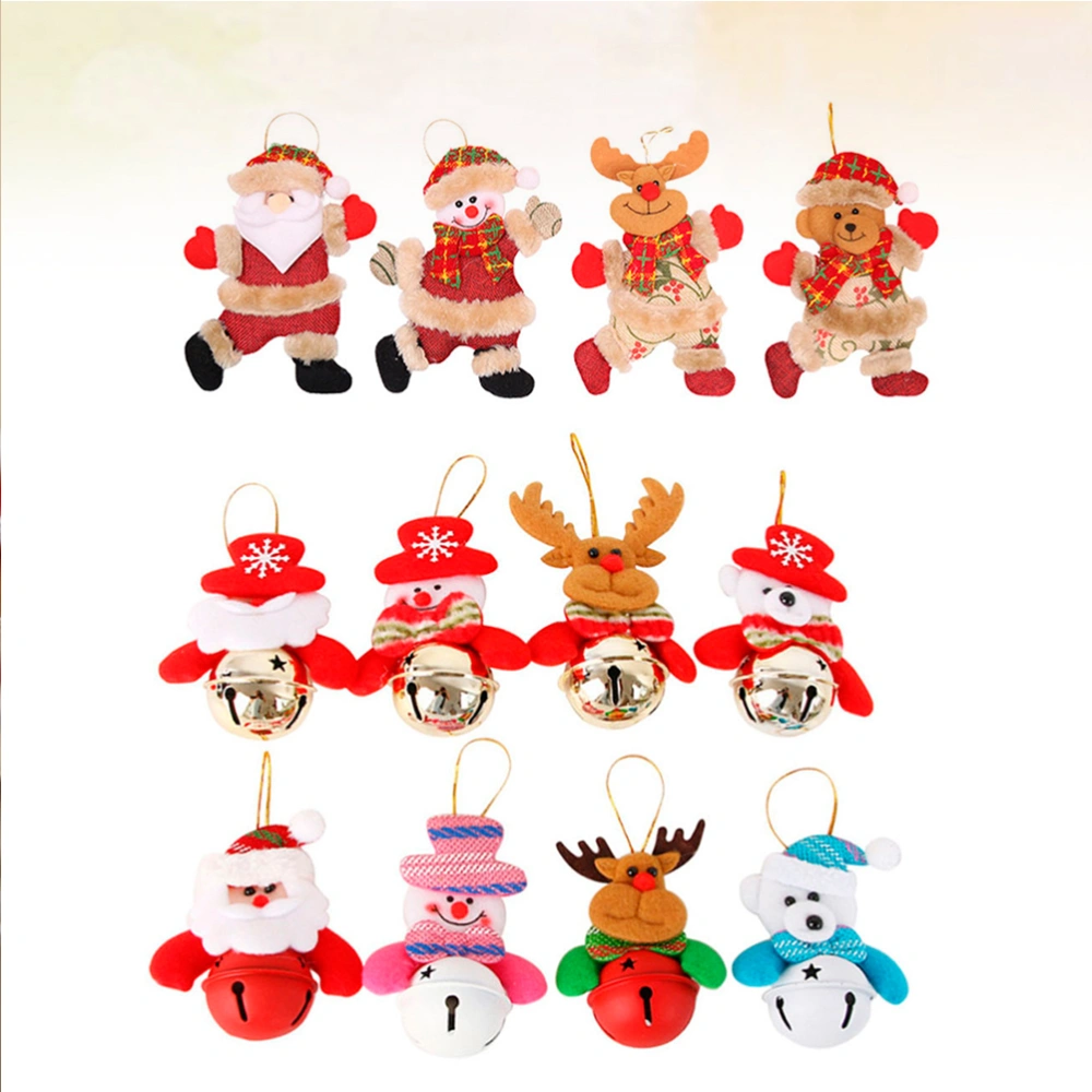 12pcs Bell Santa Snowman Elk Bear Hanging Ornament Christmas Party Decor Doll Pendant